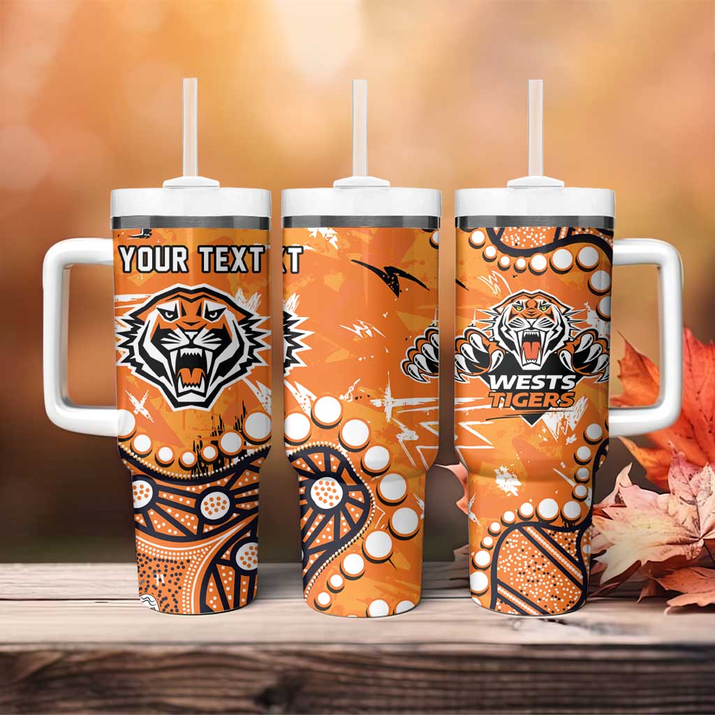Personalized Wests Tigers Tumbler With Handle Aboriginal Pattern with Graffiti Style Design