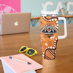 Personalized Wests Tigers Tumbler With Handle Aboriginal Pattern with Graffiti Style Design