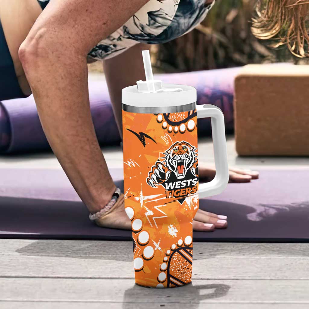 Personalized Wests Tigers Tumbler With Handle Aboriginal Pattern with Graffiti Style Design