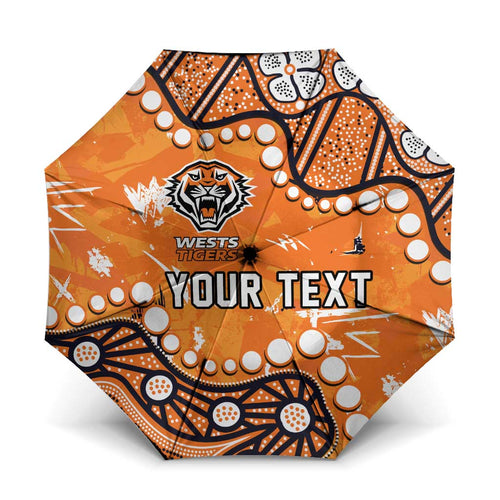 Personalized Wests Tigers Umbrella Aboriginal Pattern with Graffiti Style Design