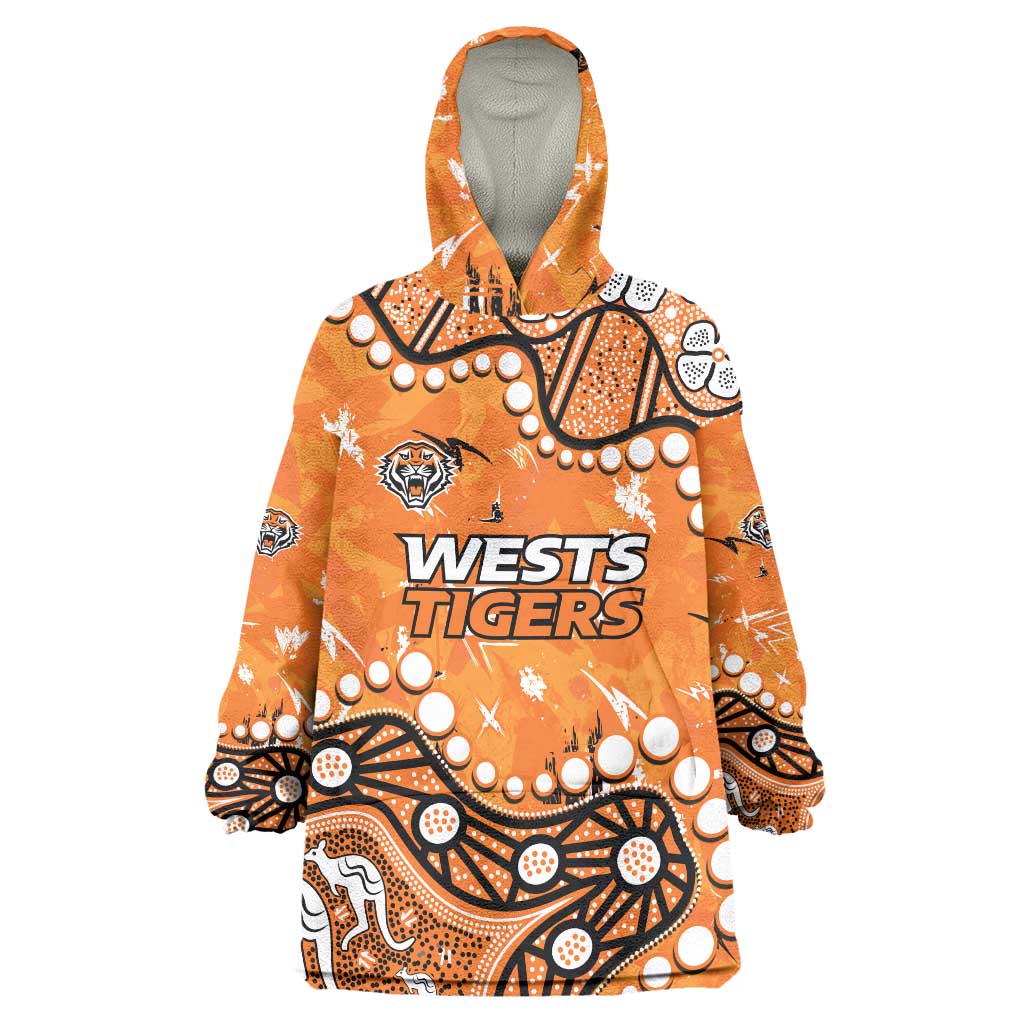 Personalized Wests Tigers Wearable Blanket Hoodie Aboriginal Pattern with Graffiti Style Design