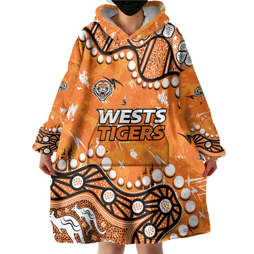 Personalized Wests Tigers Wearable Blanket Hoodie Aboriginal Pattern with Graffiti Style Design