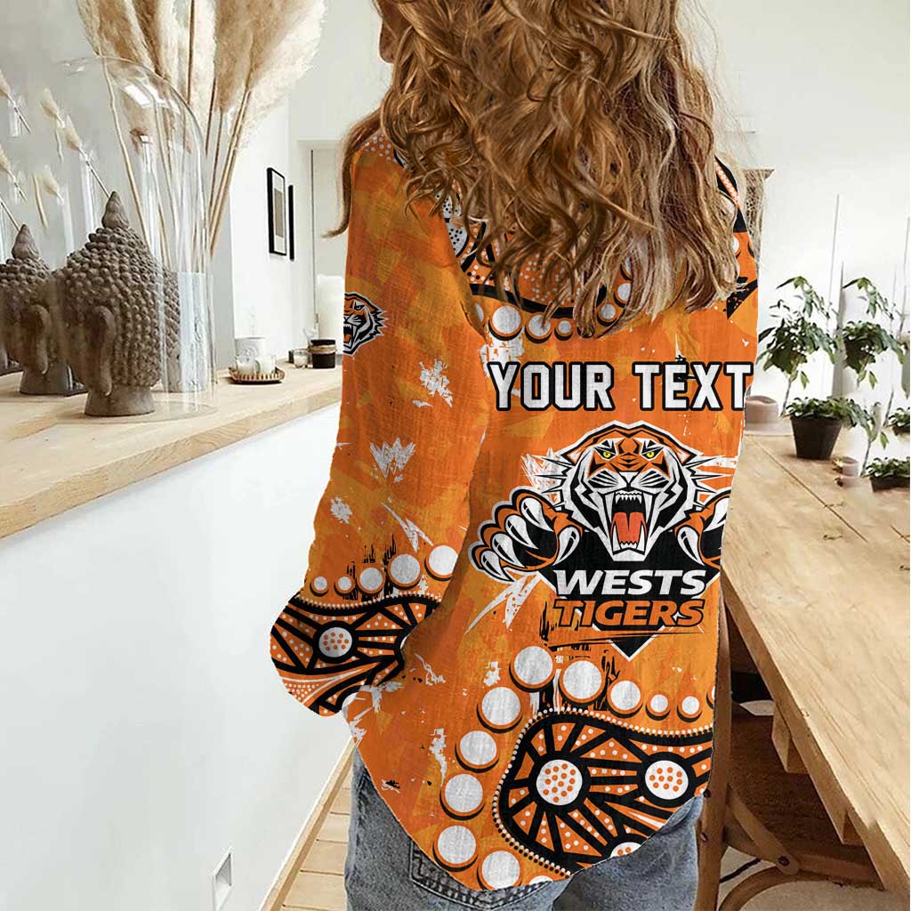 Personalized Wests Tigers Women Casual Shirt Aboriginal Pattern with Graffiti Style Design