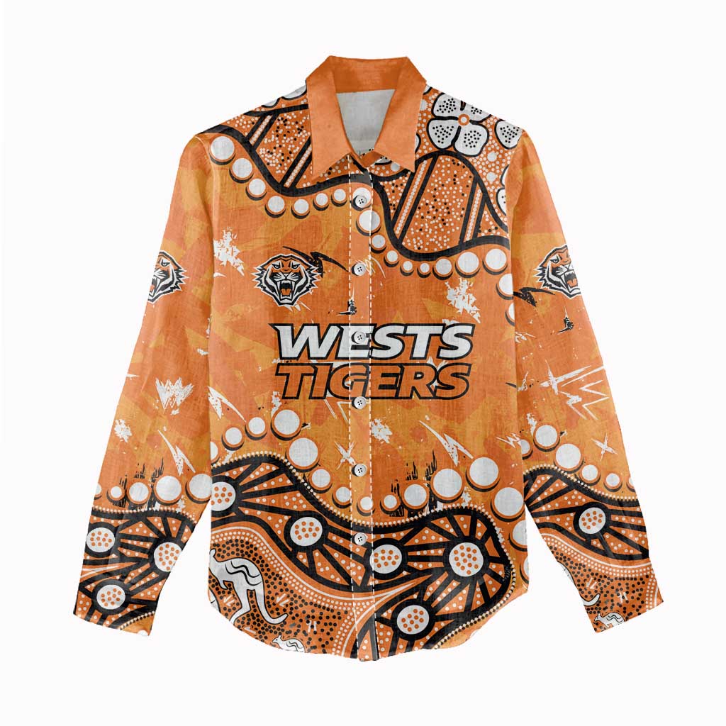 Personalized Wests Tigers Women Casual Shirt Aboriginal Pattern with Graffiti Style Design