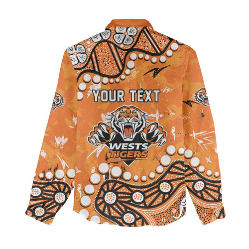 Personalized Wests Tigers Women Casual Shirt Aboriginal Pattern with Graffiti Style Design
