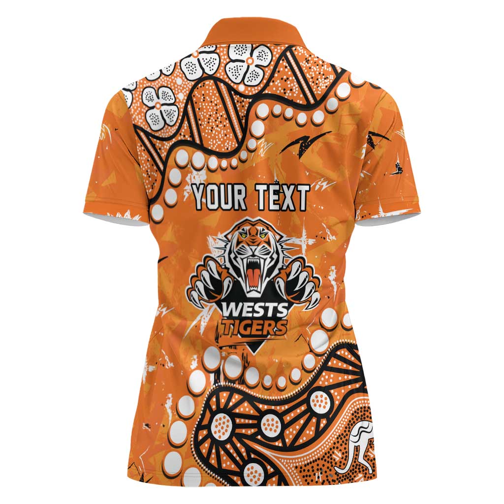 Personalized Wests Tigers Women Polo Shirt Aboriginal Pattern with Graffiti Style Design