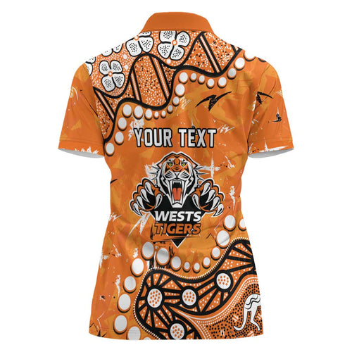Personalized Wests Tigers Women Polo Shirt Aboriginal Pattern with Graffiti Style Design