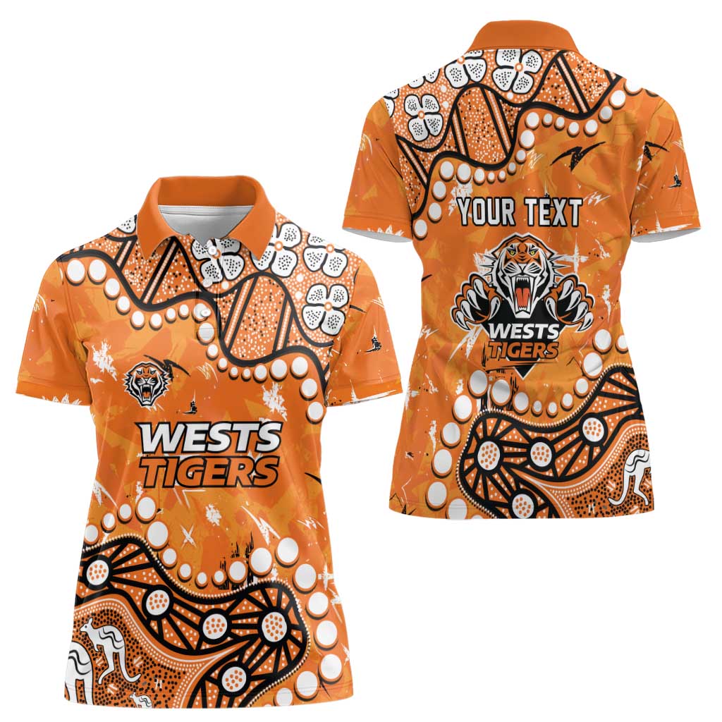 Personalized Wests Tigers Women Polo Shirt Aboriginal Pattern with Graffiti Style Design