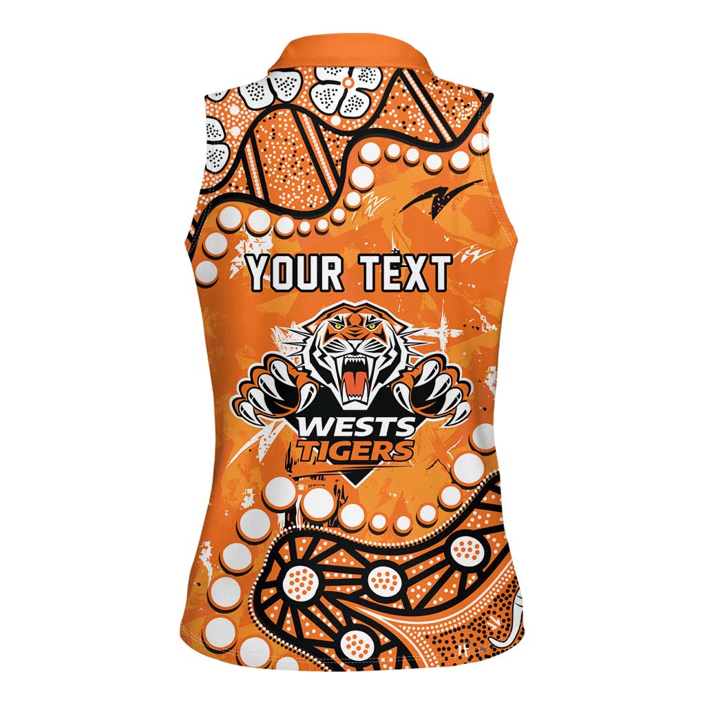 Personalized Wests Tigers Women Sleeveless Polo Shirt Aboriginal Pattern with Graffiti Style Design
