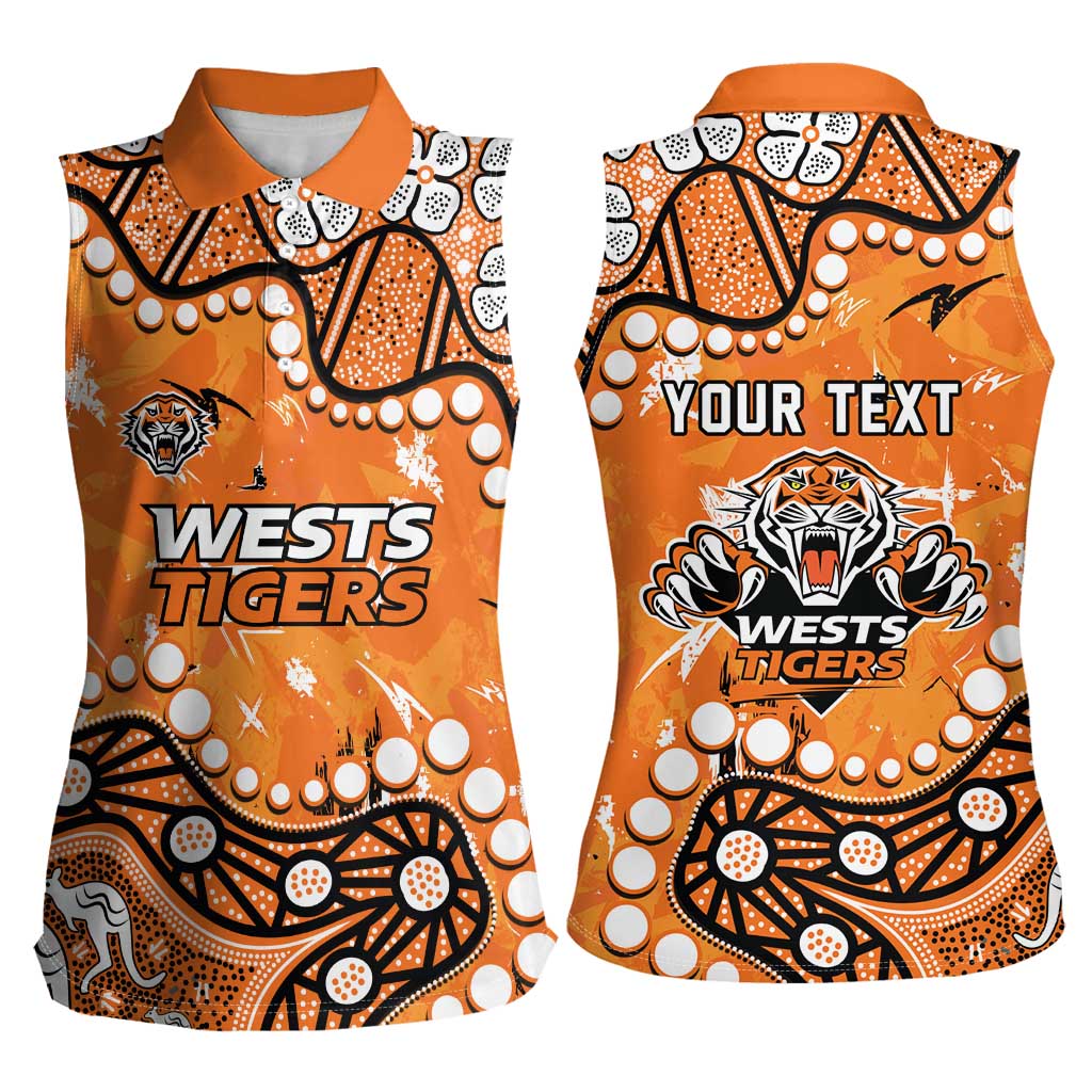 Personalized Wests Tigers Women Sleeveless Polo Shirt Aboriginal Pattern with Graffiti Style Design