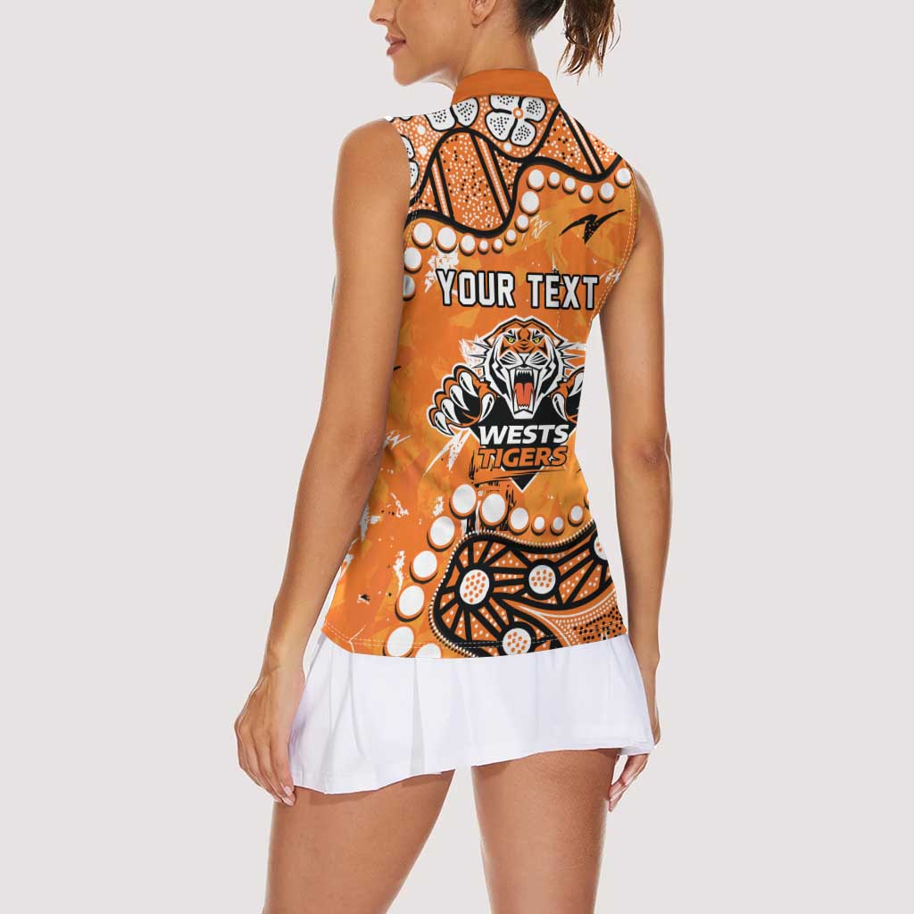 Personalized Wests Tigers Women Sleeveless Polo Shirt Aboriginal Pattern with Graffiti Style Design