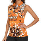 Personalized Wests Tigers Women Sleeveless Polo Shirt Aboriginal Pattern with Graffiti Style Design