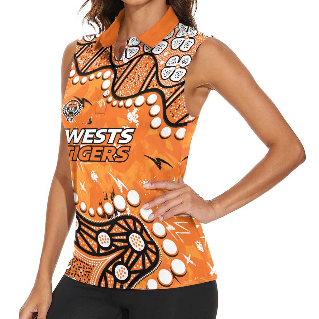 Personalized Wests Tigers Women Sleeveless Polo Shirt Aboriginal Pattern with Graffiti Style Design