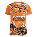 Personalized Wests Tigers Women V-Neck T-Shirt Aboriginal Pattern with Graffiti Style Design
