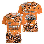 Personalized Wests Tigers Women V-Neck T-Shirt Aboriginal Pattern with Graffiti Style Design