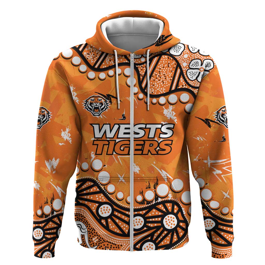 Personalized Wests Tigers Zip Hoodie Aboriginal Pattern with Graffiti Style Design
