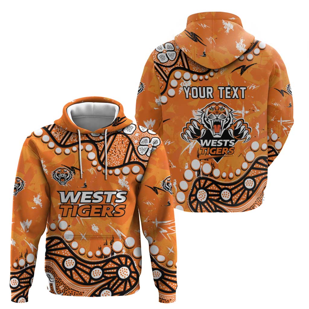 Personalized Wests Tigers Zip Hoodie Aboriginal Pattern with Graffiti Style Design