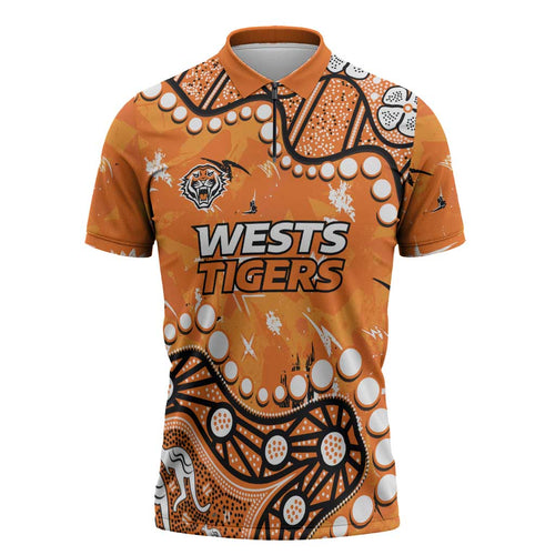 Personalized Wests Tigers Zipper Polo Shirt Aboriginal Pattern with Graffiti Style Design
