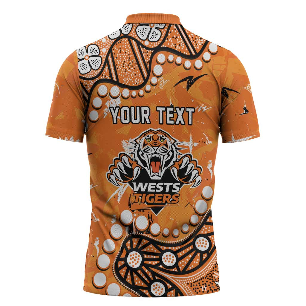 Personalized Wests Tigers Zipper Polo Shirt Aboriginal Pattern with Graffiti Style Design