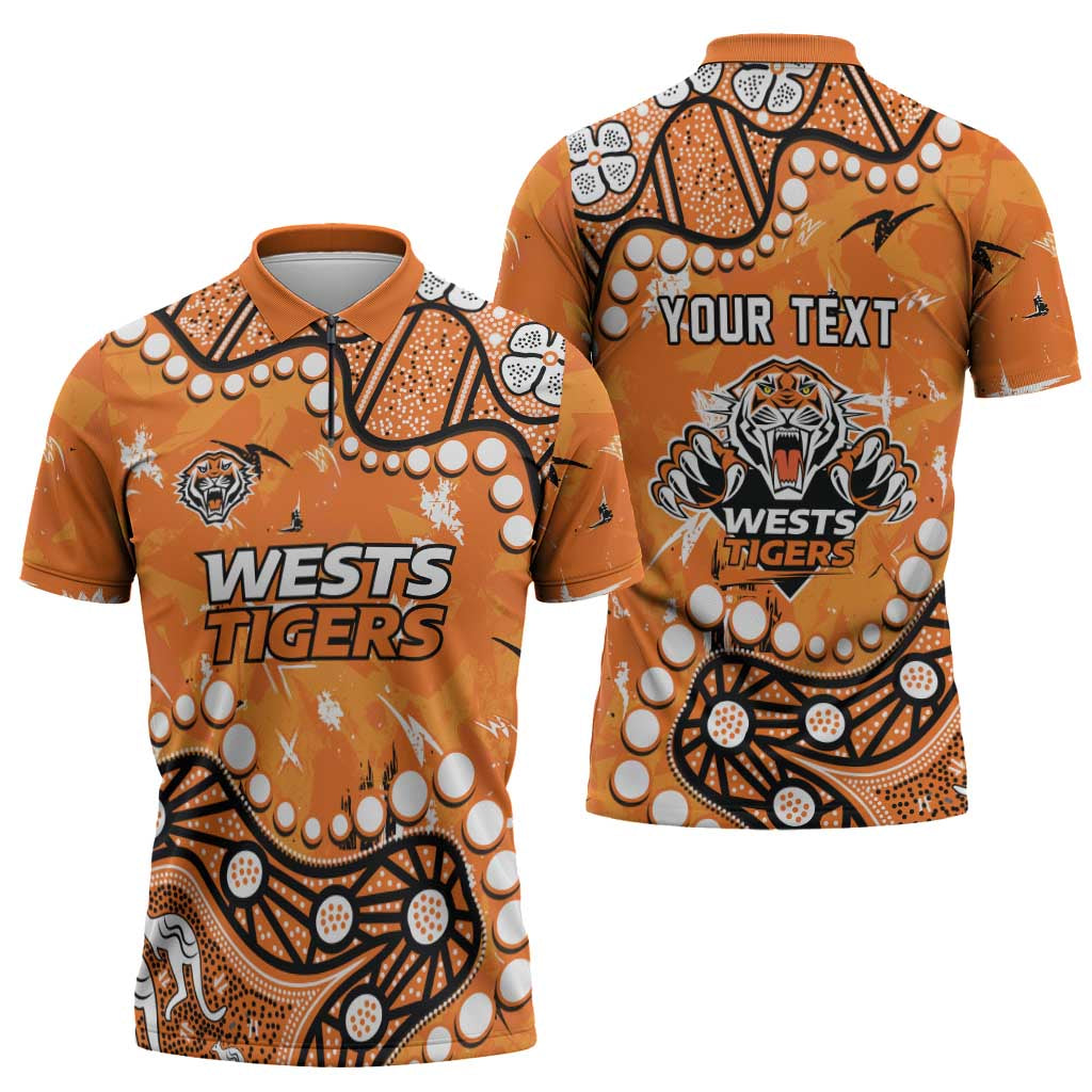 Personalized Wests Tigers Zipper Polo Shirt Aboriginal Pattern with Graffiti Style Design