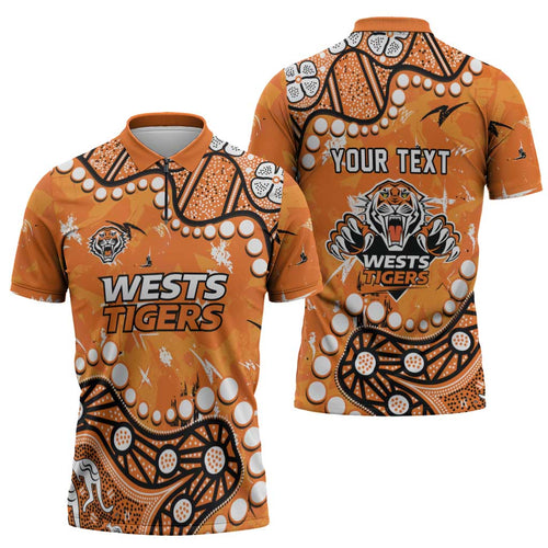 Personalized Wests Tigers Zipper Polo Shirt Aboriginal Pattern with Graffiti Style Design