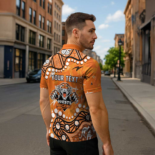 Personalized Wests Tigers Zipper Polo Shirt Aboriginal Pattern with Graffiti Style Design