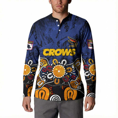 Personalized Adelaide Crows Button Sweatshirt Aboriginal Dot Painting Graffiti Style
