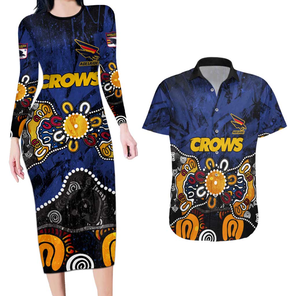 Personalized Adelaide Crows Couples Matching Long Sleeve Bodycon Dress and Hawaiian Shirt Aboriginal Dot Painting Graffiti Style