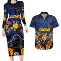 Personalized Adelaide Crows Couples Matching Long Sleeve Bodycon Dress and Hawaiian Shirt Aboriginal Dot Painting Graffiti Style