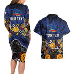 Personalized Adelaide Crows Couples Matching Long Sleeve Bodycon Dress and Hawaiian Shirt Aboriginal Dot Painting Graffiti Style