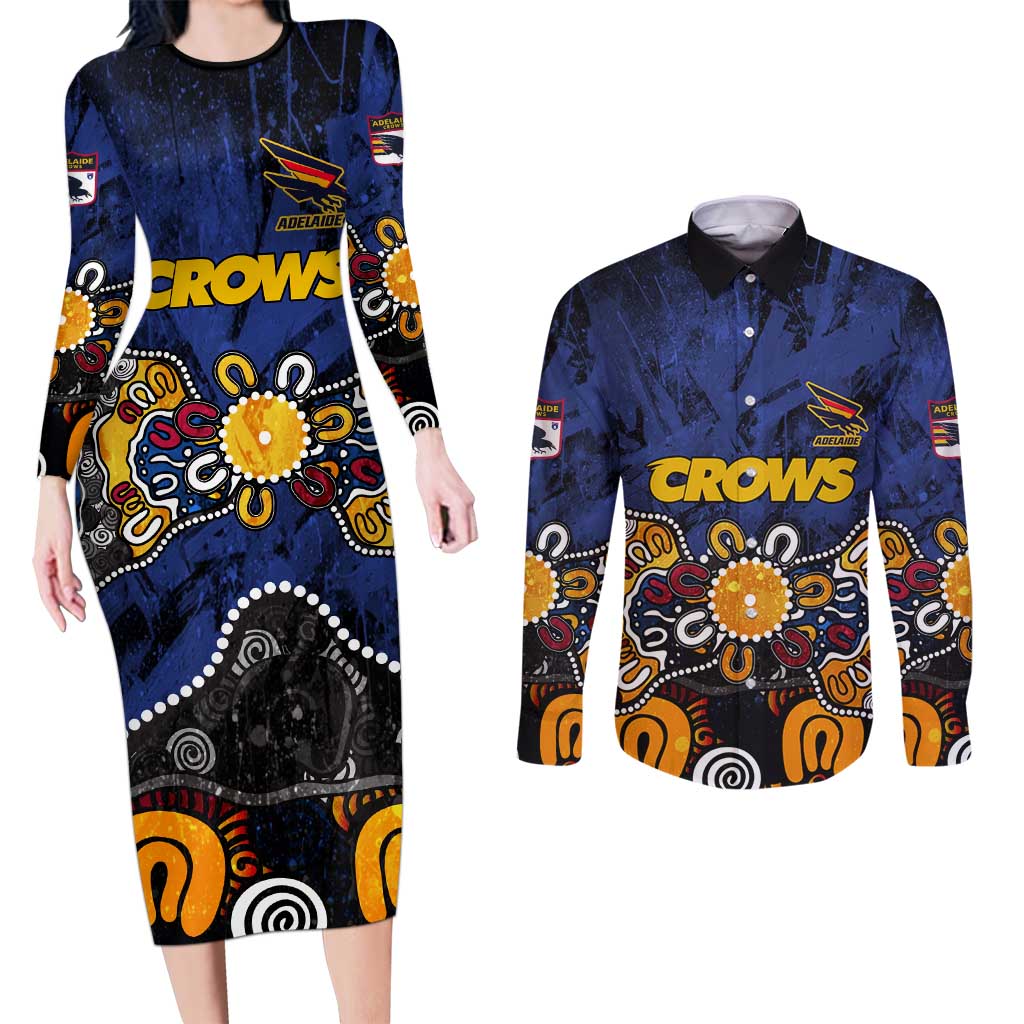 Personalized Adelaide Crows Couples Matching Long Sleeve Bodycon Dress and Long Sleeve Button Shirt Aboriginal Dot Painting Graffiti Style