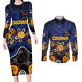 Personalized Adelaide Crows Couples Matching Long Sleeve Bodycon Dress and Long Sleeve Button Shirt Aboriginal Dot Painting Graffiti Style