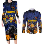 Personalized Adelaide Crows Couples Matching Long Sleeve Bodycon Dress and Long Sleeve Button Shirt Aboriginal Dot Painting Graffiti Style
