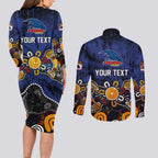 Personalized Adelaide Crows Couples Matching Long Sleeve Bodycon Dress and Long Sleeve Button Shirt Aboriginal Dot Painting Graffiti Style