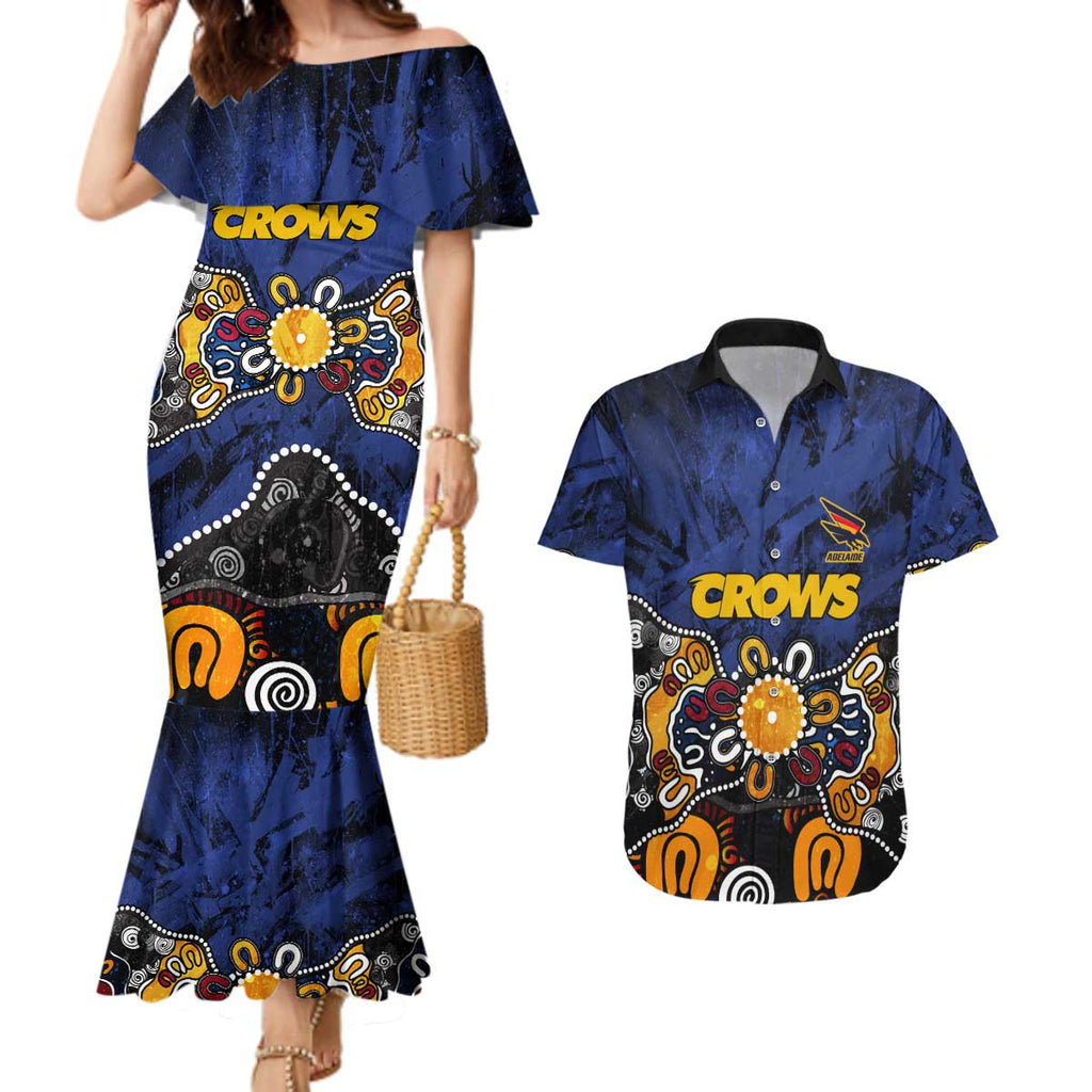 Personalized Adelaide Crows Couples Matching Mermaid Dress and Hawaiian Shirt Aboriginal Dot Painting Graffiti Style