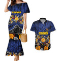 Personalized Adelaide Crows Couples Matching Mermaid Dress and Hawaiian Shirt Aboriginal Dot Painting Graffiti Style