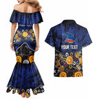 Personalized Adelaide Crows Couples Matching Mermaid Dress and Hawaiian Shirt Aboriginal Dot Painting Graffiti Style