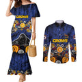 Personalized Adelaide Crows Couples Matching Mermaid Dress and Long Sleeve Button Shirt Aboriginal Dot Painting Graffiti Style