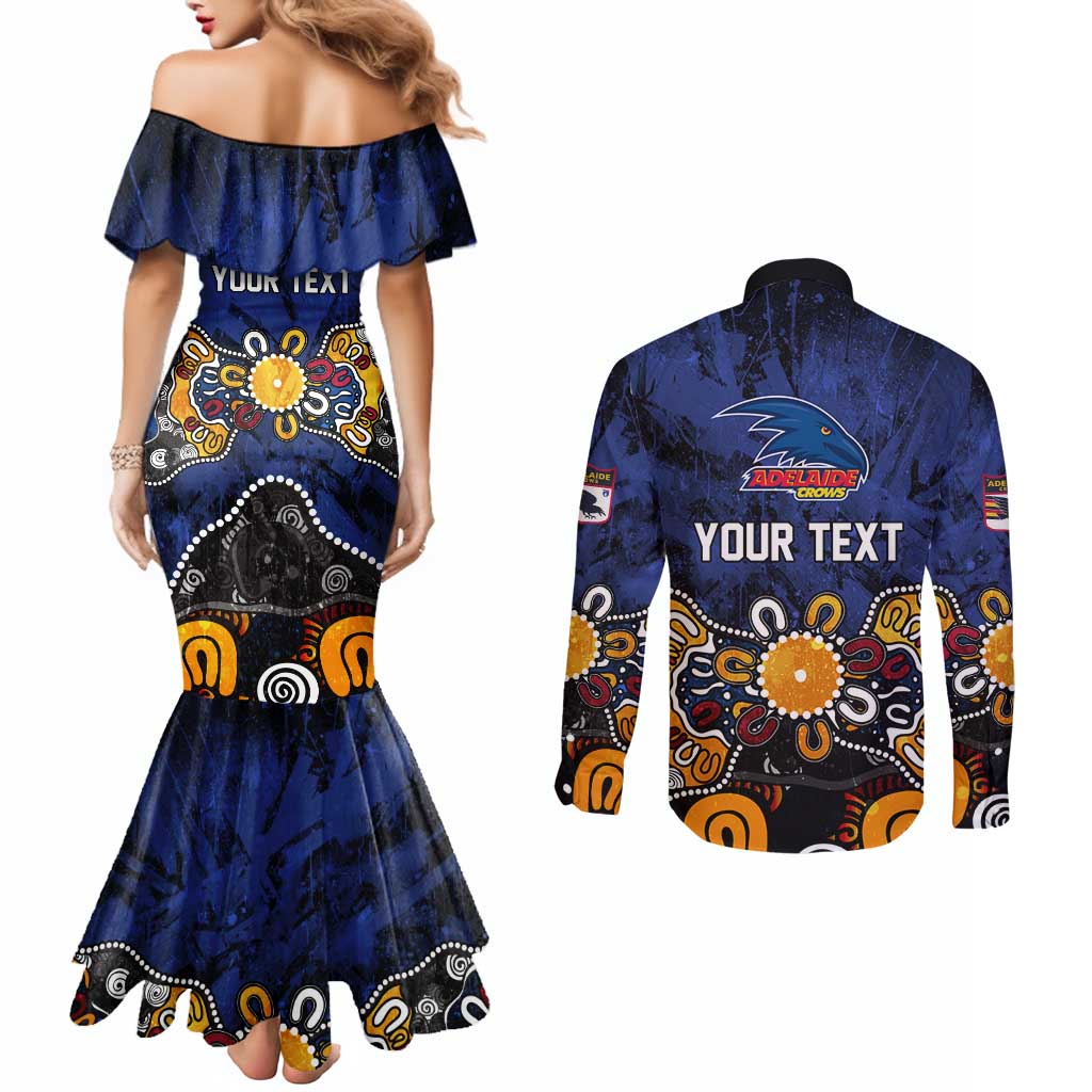 Personalized Adelaide Crows Couples Matching Mermaid Dress and Long Sleeve Button Shirt Aboriginal Dot Painting Graffiti Style
