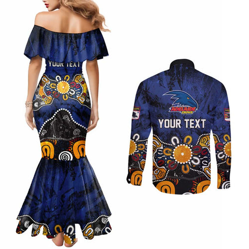 Personalized Adelaide Crows Couples Matching Mermaid Dress and Long Sleeve Button Shirt Aboriginal Dot Painting Graffiti Style