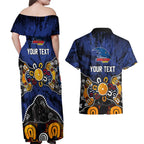 Personalized Adelaide Crows Couples Matching Off Shoulder Maxi Dress and Hawaiian Shirt Aboriginal Dot Painting Graffiti Style