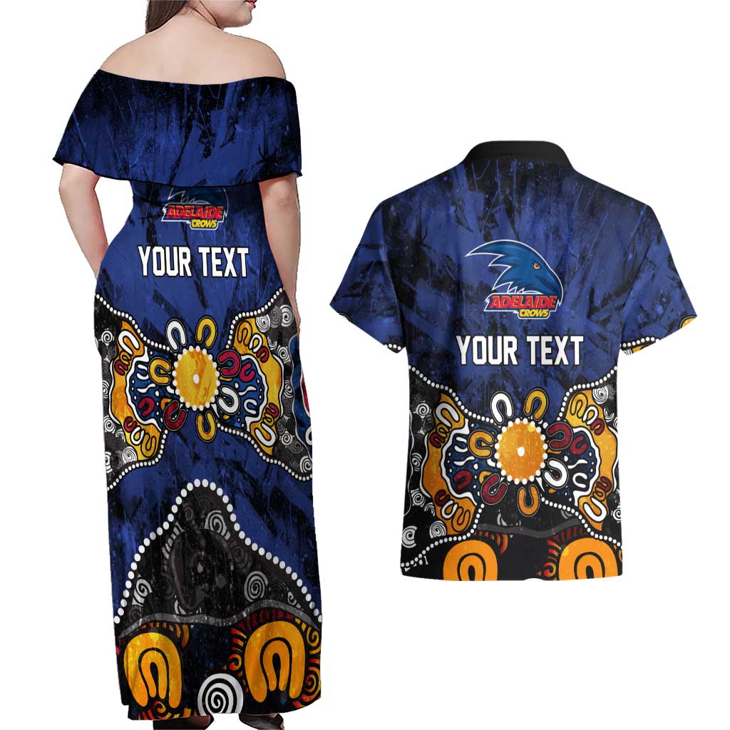 Personalized Adelaide Crows Couples Matching Off Shoulder Maxi Dress and Hawaiian Shirt Aboriginal Dot Painting Graffiti Style