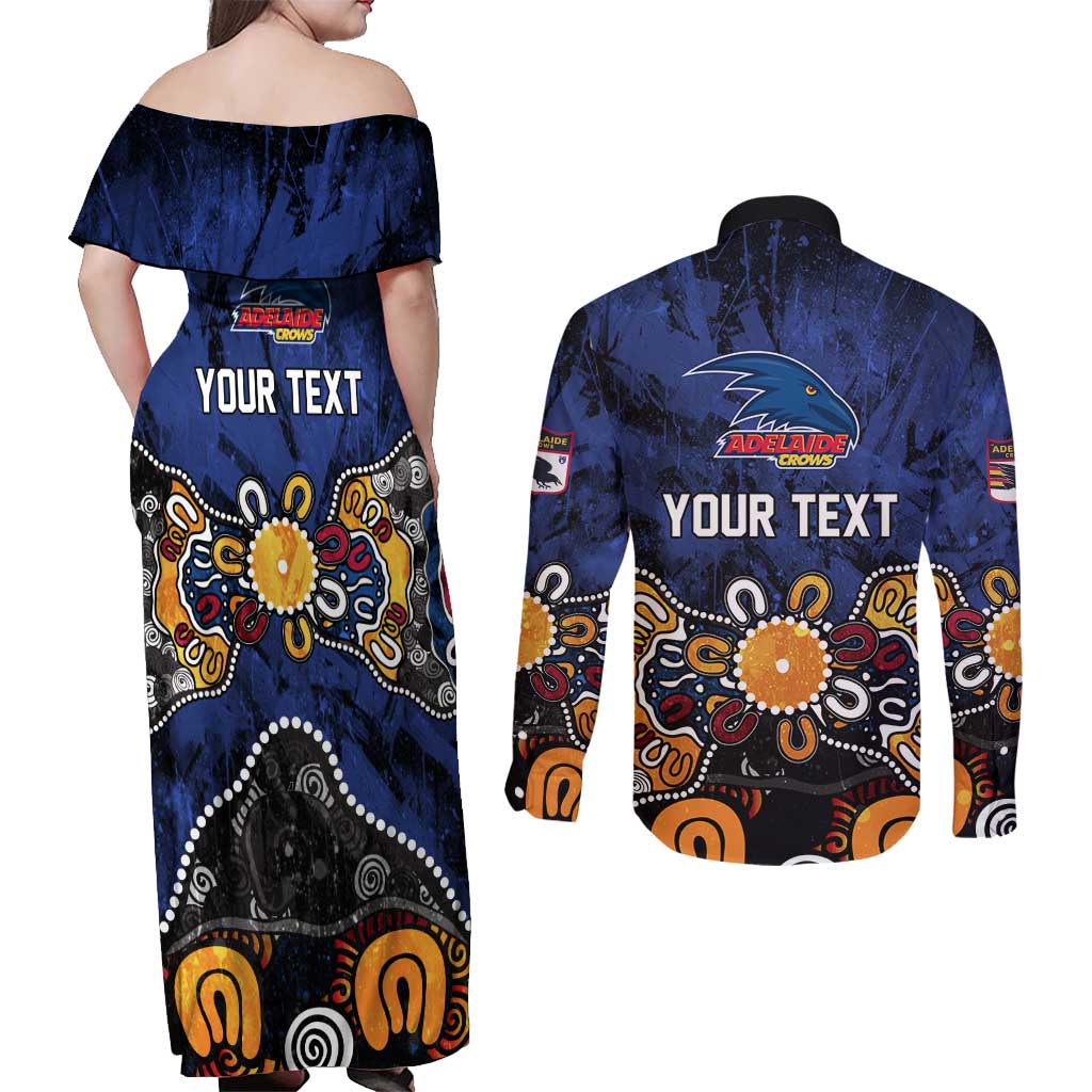 Personalized Adelaide Crows Couples Matching Off Shoulder Maxi Dress and Long Sleeve Button Shirt Aboriginal Dot Painting Graffiti Style