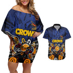 Personalized Adelaide Crows Couples Matching Off Shoulder Short Dress and Hawaiian Shirt Aboriginal Dot Painting Graffiti Style
