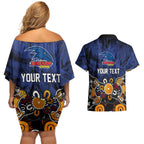 Personalized Adelaide Crows Couples Matching Off Shoulder Short Dress and Hawaiian Shirt Aboriginal Dot Painting Graffiti Style