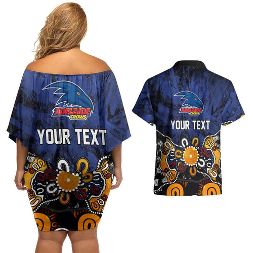 Personalized Adelaide Crows Couples Matching Off Shoulder Short Dress and Hawaiian Shirt Aboriginal Dot Painting Graffiti Style