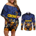 Personalized Adelaide Crows Couples Matching Off Shoulder Short Dress and Long Sleeve Button Shirt Aboriginal Dot Painting Graffiti Style