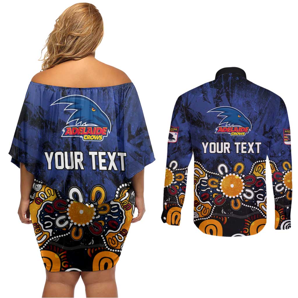 Personalized Adelaide Crows Couples Matching Off Shoulder Short Dress and Long Sleeve Button Shirt Aboriginal Dot Painting Graffiti Style