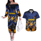 Personalized Adelaide Crows Couples Matching Off The Shoulder Long Sleeve Dress and Hawaiian Shirt Aboriginal Dot Painting Graffiti Style