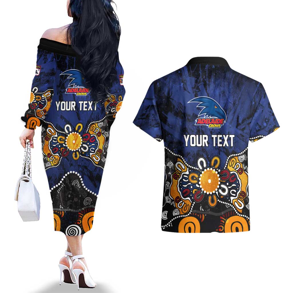 Personalized Adelaide Crows Couples Matching Off The Shoulder Long Sleeve Dress and Hawaiian Shirt Aboriginal Dot Painting Graffiti Style